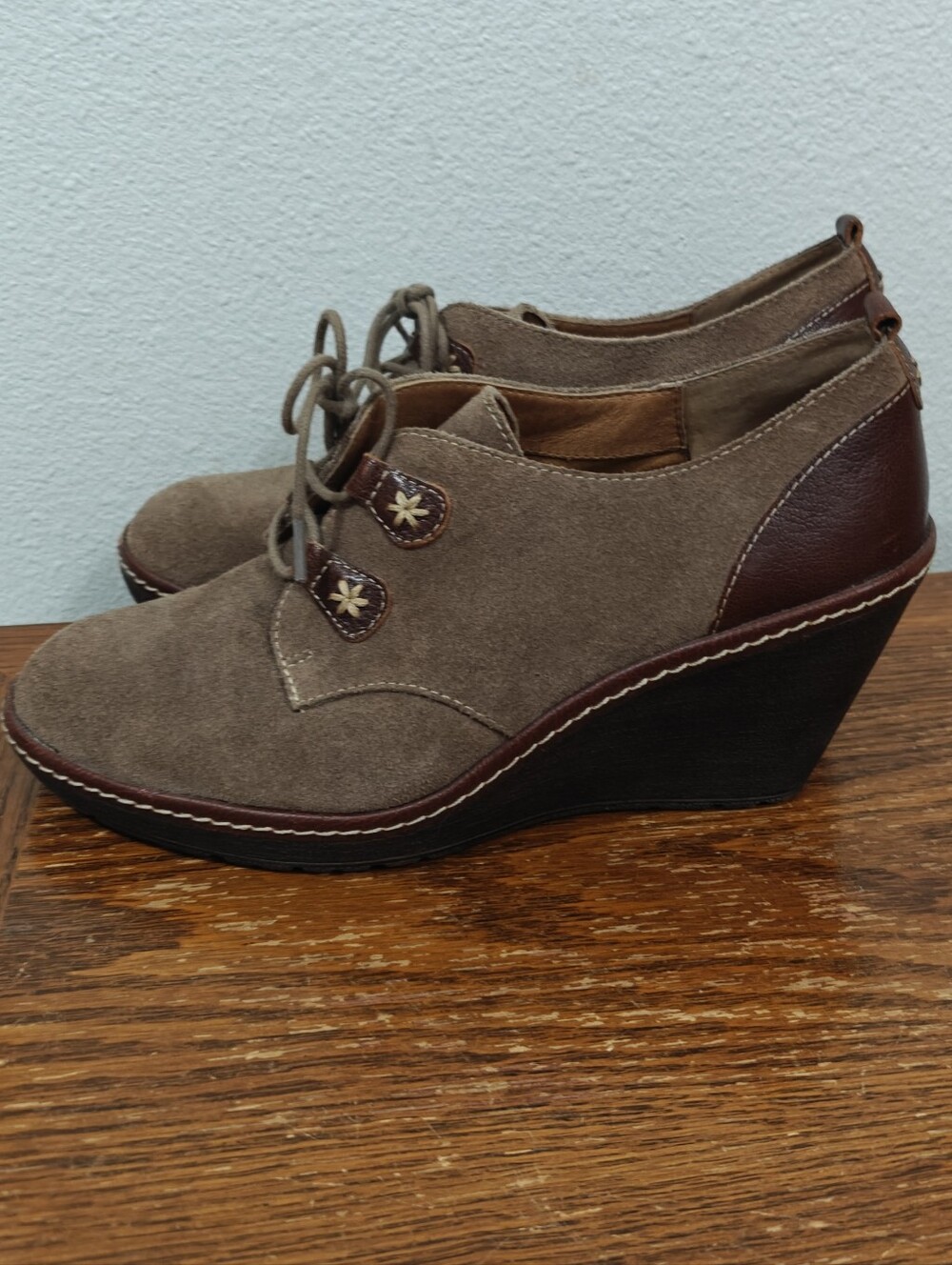 Sofft Camila Havana Wedge Bootie Size 9 Wide Lace Up Ankle Mini Boots Oxford - Picture 3 of 12